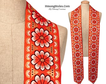 A130 | D39.99 | HmongStoles.com | Orange | Hmong Graduation Stole | Not lined | Machine Embroidered | Add PRINTED Name = 10.00 | Hmongstoles