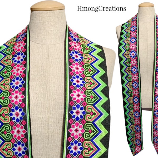 A83 | D39.99 | HmongStoles.com | Hmong Graduation Stole | Not lined | Machine Embroidered | Add PRINTED Name = 10.00 | Hmongstoles
