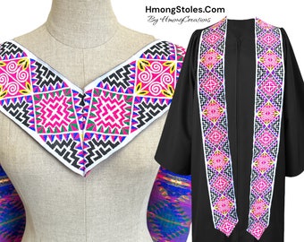39.99 | HmongStoles.com | Hmong Graduation Stole | Not lined | Machine Embroidered | Add PRINTED Name = 10.00 | Hmongstoles