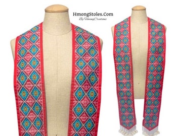 64.99 | HmongStoles.com | Red Hmong Graduation Stole | Not lined | Machine Embroidered | Add PRINTED Name = 10.00 | Hmongstoles