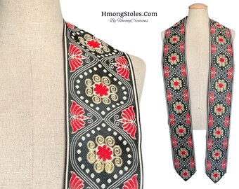 A133 | D39.99 | HmongStoles.Com | Hmong Graduation Stole - Not Lined - Embroidered - Priest Stole - Hmong Stole - Clergy Stole