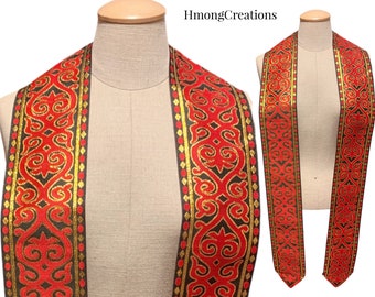 A82x | D39.99 | HmongStoles.com | Hmong Graduation Stole | Not lined | Machine Embroidered | Add PRINTED Name = 10.00 | Hmongstoles red