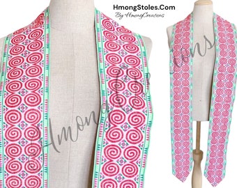 A55 | D39.99 | HmongStoles.com | Red | Hmong Graduation Stole | Not lined | Machine Embroidered | Add PRINTED Name = 10.00 | Hmongstoles