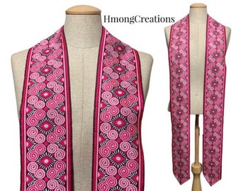 A144 | D39.99 | HmongStoles.com | Pink | Hmong Graduation Stole | Not lined | Machine Embroidered | Add PRINTED Name = 10.00 | Hmongstoles