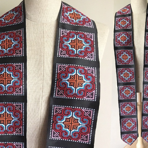A150 | Hmong Graduation Stole - Not Lined - Embroidered - Personalized - Hmong Stole - Clergy Stole - Pastor Stole - Wedding Officiant Stole