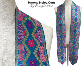 X - N39.99 | HmongStoles.com | Red | Hmong Graduation Stole | Not lined | Machine Embroidered | Add PRINTED Name = 10.00 | Hmongstoles