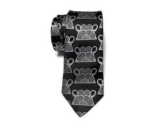 HmongTies.Com - Hmong Tie - #John - black and silver - spirit lock embroidered necktie - 3 inch tie