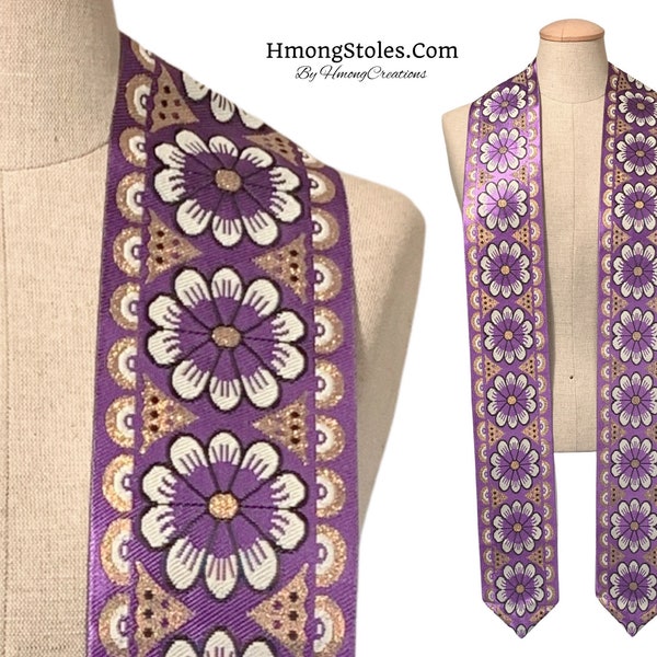 A132 | D39.99 | HmongStoles.com | Hmong Graduation Stole | Not lined | Machine Embroidered | Add PRINTED Name = 10.00 | Hmongstoles