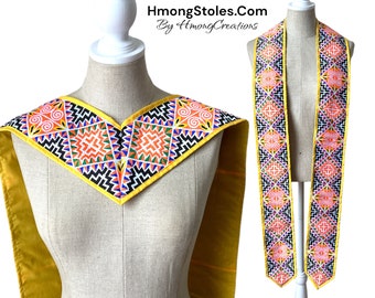 X | D39.99 | HmongStoles.com | Hmong Graduation Stole | Not lined | Machine Embroidered | Add PRINTED Name = 10.00 | Hmongstoles