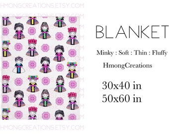 HmongBlankets.com - Hmong Blanket - Soft Thin Throw Blanket - Ships in 7 Weeks- Dolls with pink hmongcreations.etsy.com