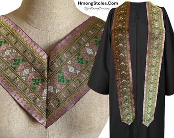 39.99 | HmongStoles.com | Hmong Graduation Stole | Not lined | Machine Embroidered | Add PRINTED Name = 10.00 | Hmongstoles