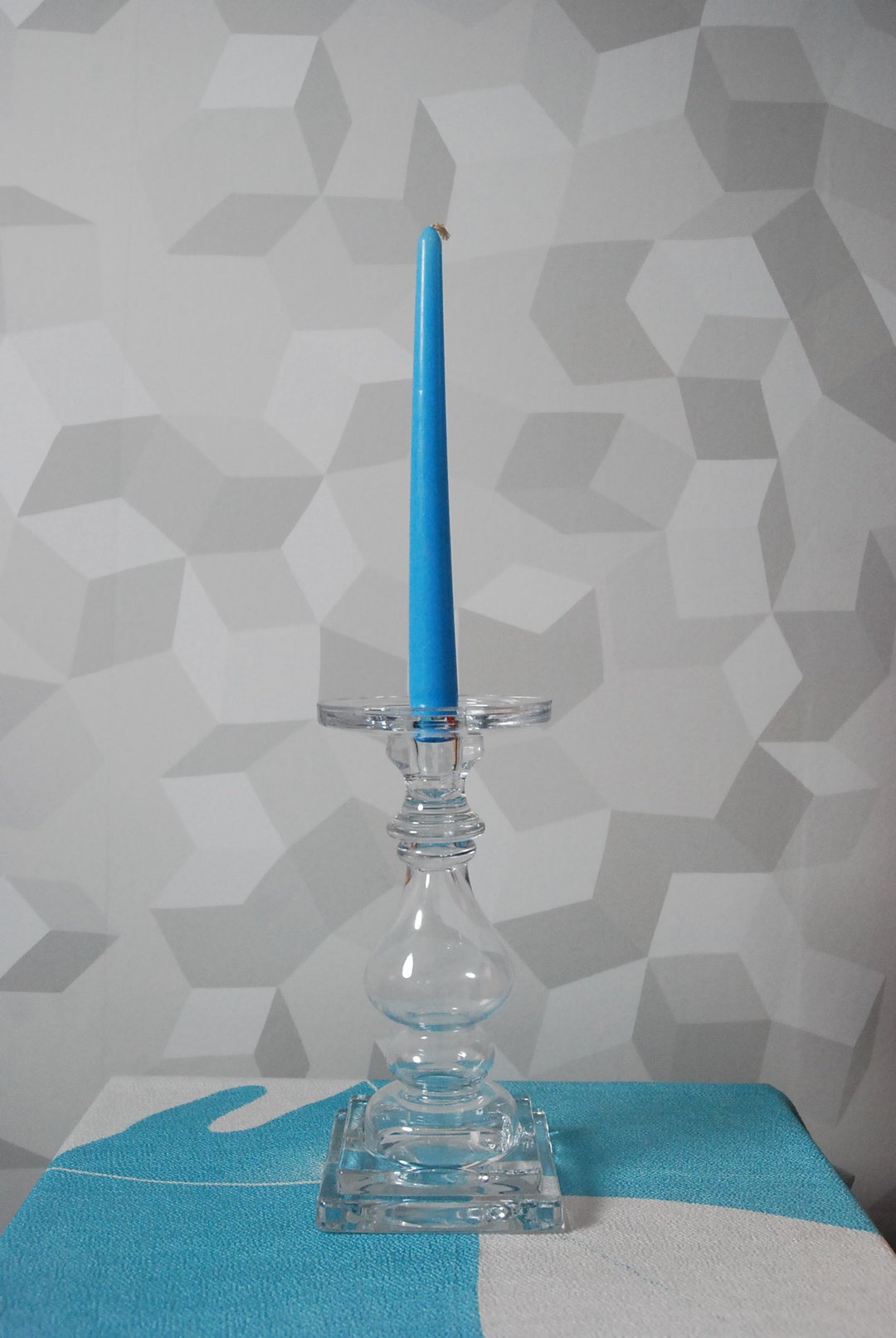 Vintage Clear Glass Candlestick Holder. Table Centrepiece. Etsy