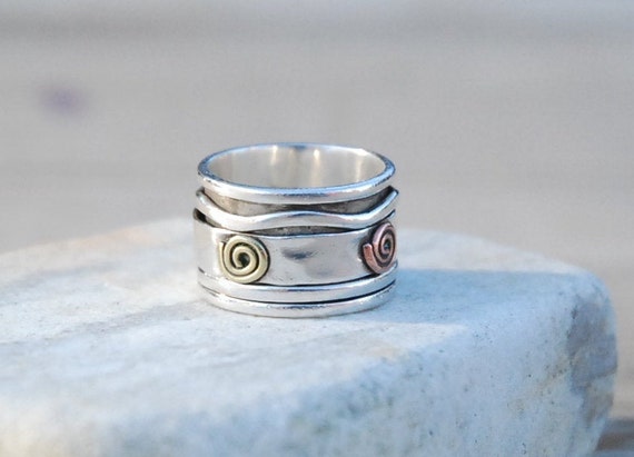 Vintage Boho Sterling Silver French Spinning Ring. 1980s. UK Q 1/2 