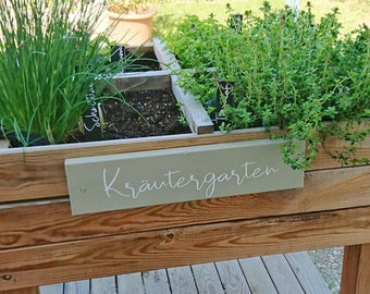 Small wooden sign "Kräutergarten" to hang up in herb green from the Karla manufactory