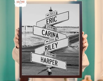 Custom Intersection Street Sign Digital Download | Personalized Names & Dates Printable Wall Art | Anniversary Gift, Last Minute Present