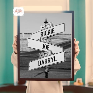 Personalized Intersection Street Sign Digital File - 3 Names/Dates - DIY Printable Wall Art - Custom Anniversary Present - Last Minute Gift