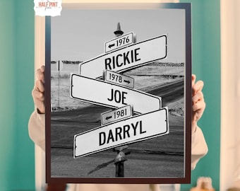 Personalized Intersection Street Sign Digital File - 3 Names/Dates - DIY Printable Wall Art - Custom Anniversary Present - Last Minute Gift
