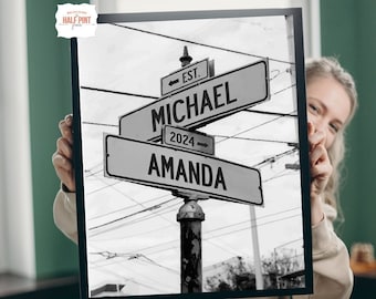 Personalized Street Name & Wedding Date Digital File - Printable Sign - Love Intersects Custom Gift for Newlyweds - Last Minute DIY Present
