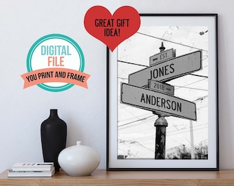 Personalized Street Name & Wedding Date Digital File - Printable Art - Love Intersects - Custom Gift for Newlyweds - Last Minute DIY Present