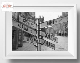 Personalized Intersection Street Sign Digital File - 4/5/6 Names - DIY Printable Wall Art - Custom Anniversary Present - Last Minute Gift