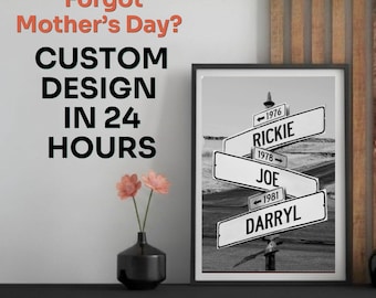 Regalo per la festa della mamma dai figli, cartello personalizzato con il nome della famiglia stampabile, insegna stradale personalizzata da appendere al muro per la mamma, download digitale