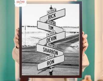 Personalized Intersection Street Sign Digital File - 5 Names/Dates - DIY Printable Wall Art - Custom Gift for Father's Day Present - Decor
