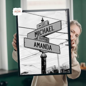 Personalized Street Sign Anniversary Gift - Custom Couple Names & Date Print - Intersection of Love