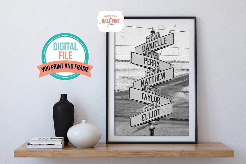 Personalized Intersection Sign: Custom Family Names & Dates (Digital Download)