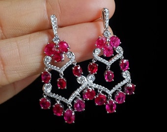 Natural Burmese Ruby Chandelier Earrings 18k