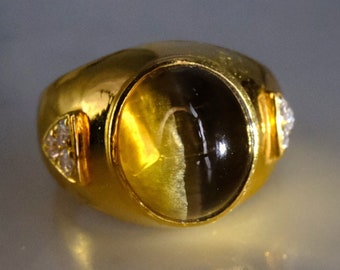 Tourmaline Cats Eye Ring Men 18k Vintage