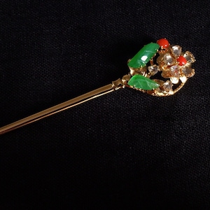 Art Nouveau Antique Hair Stick Pin 22k Chinese &#39;Summer&#39;