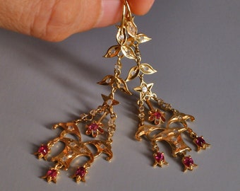 Antique Ruby Chandelier Earrings 20k Chinese