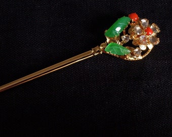 Art Nouveau Antique Hair Stick Pin 22k Chinese 'Summer'