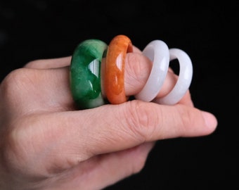 Set Green Red White Jadeite Jade Hololith Rings Vintage