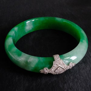 Art Deco Green Jadeite Jade Bangle 55mm GIA