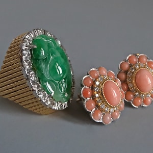 Antique Art Nouveau Carved Jadeite Jade Ring 14k