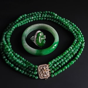 Statement Jadeite Choker Necklace Jade Bead 18k