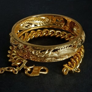 19th Century Dragon Phoenix Carved Gold Bangle Antique 22k