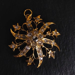 Antique Diamond Cluster Pendant Brooch Chinese 18k