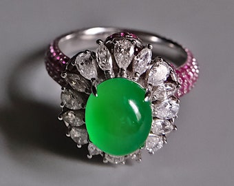 玻璃种 Transparent Glassy Green Jade Ruby Ring 18k - Etsy