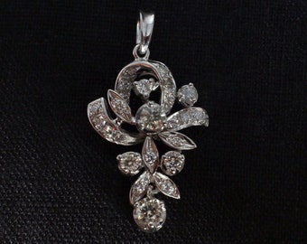 Vintage White Gold Diamond Pendant Chinese Small 18k