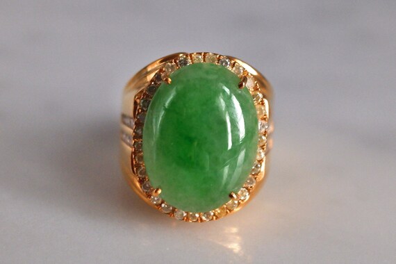 Soft Green Jadeite Jade Ring 18k Men Vintage - Etsy