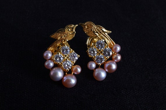 Pink Pearl Diamond Bird Earrings Chinese 18k