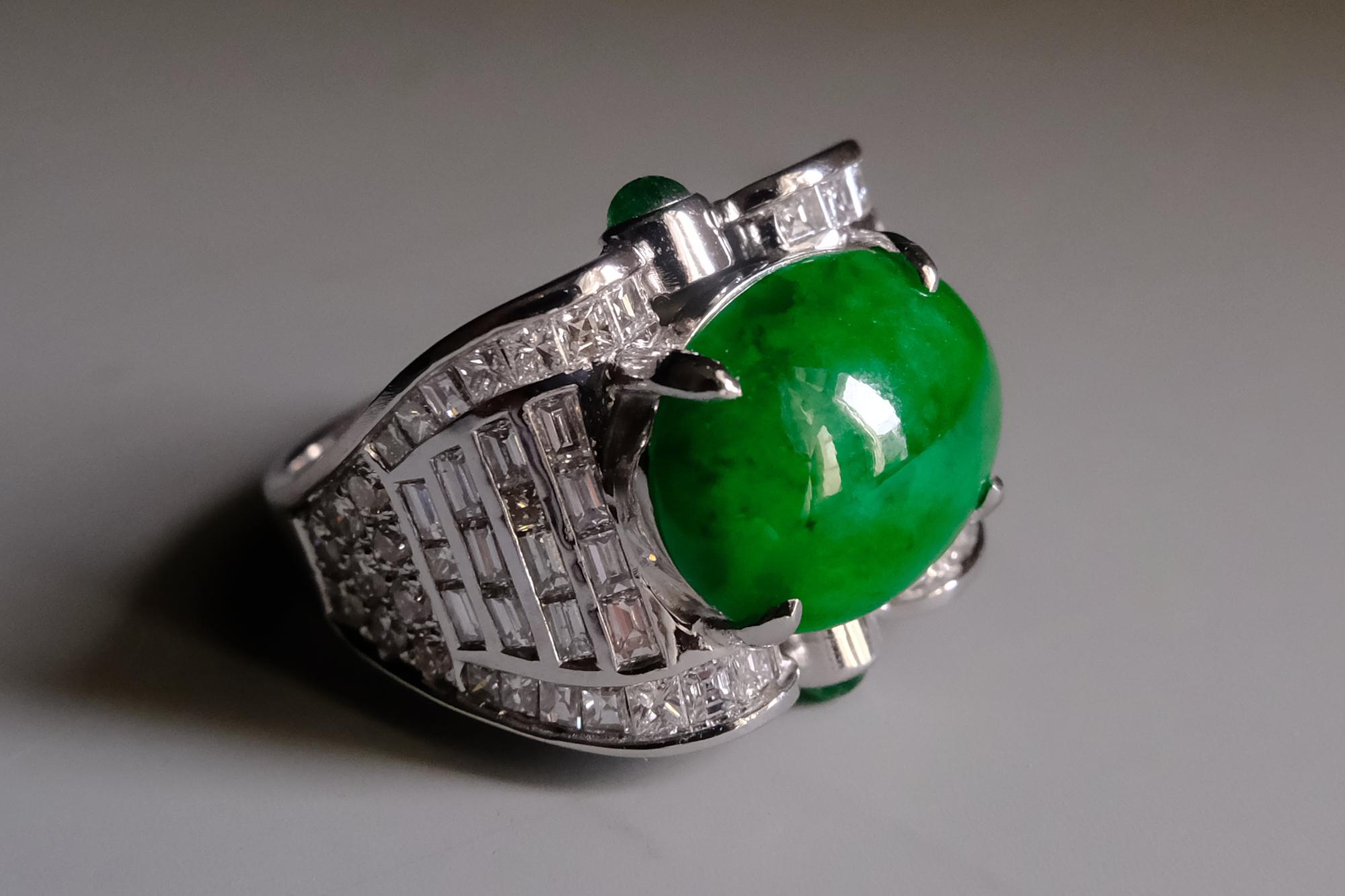 Mens Art Deco Jade Ring 18k