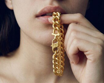 24K 重厚なソリッドゴールドチェーンブレスレット ヴィンテージ - Etsy