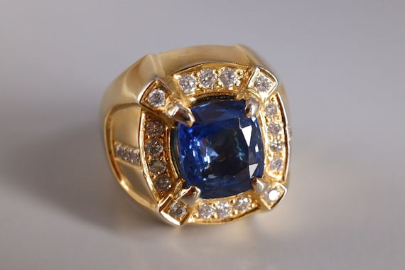 6ct Dark Blue Sapphire Men's Ring 18k