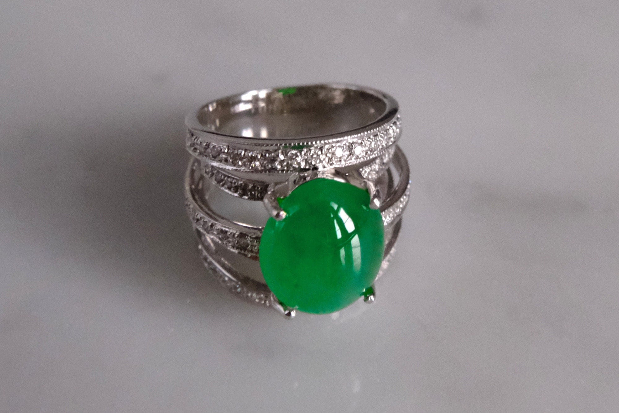 Green Jadeite Jade Chunky Deco Ring 18k - Etsy