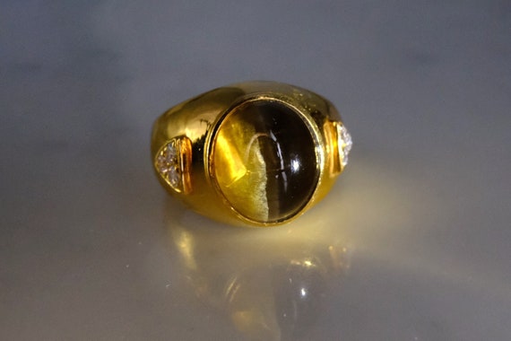 Modernist Cat's Eye Chrysoberyl Diamond 14 Karat White Gold Vintage - Ruby  Lane