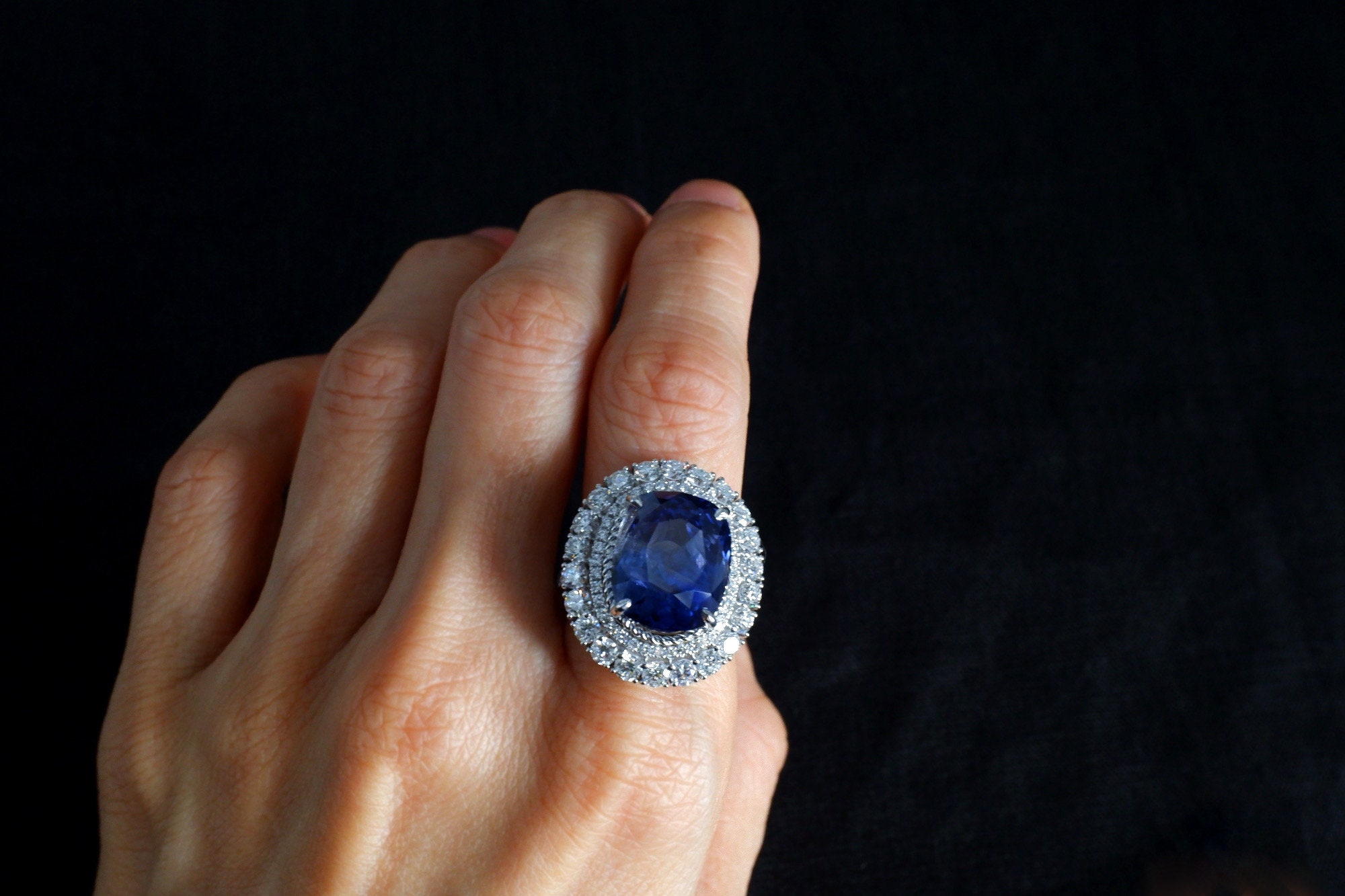 GIA 13ct Unheated Indigo Sapphire Halo Ring 18k | Etsy