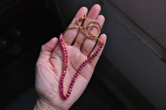 Unheated Burmese Ruby Necklace 18k Vintage - image 3